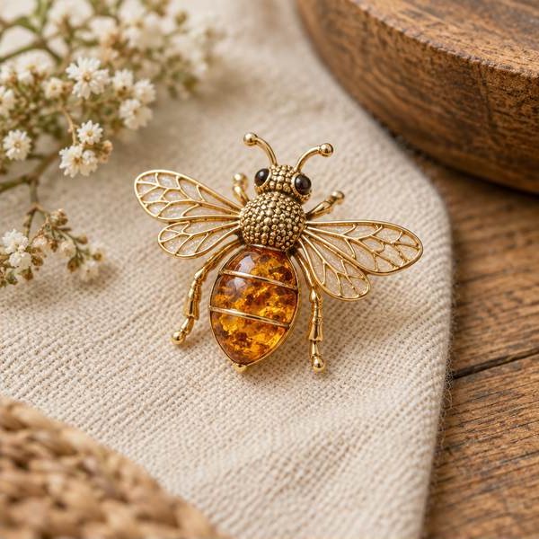 Amber Honeybee Brooch