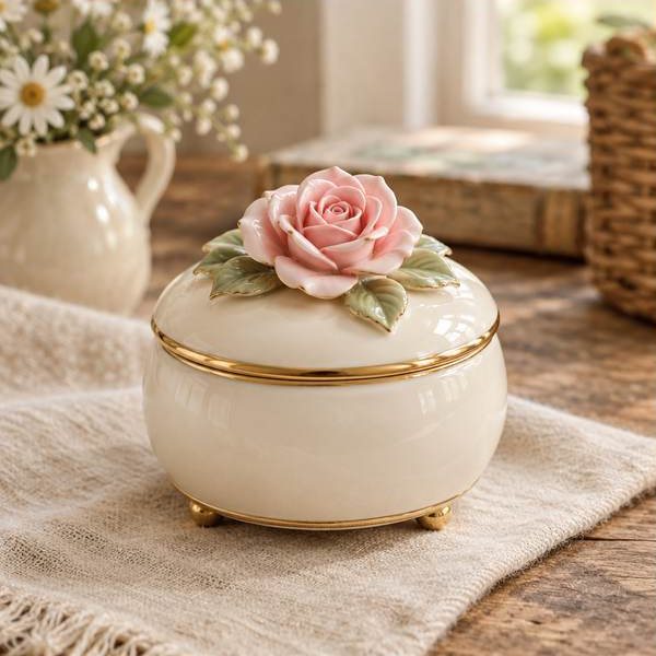 Amber Rose Porcelain Music Box