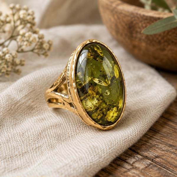 Green Amber Cocktail Ring