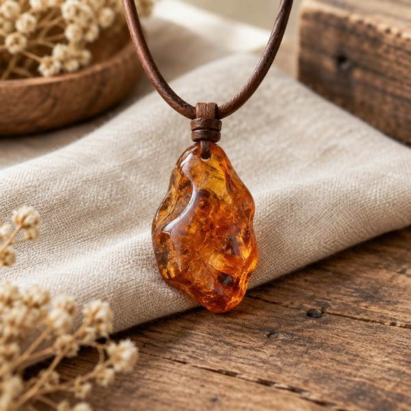 Leather Cord Amber Nugget