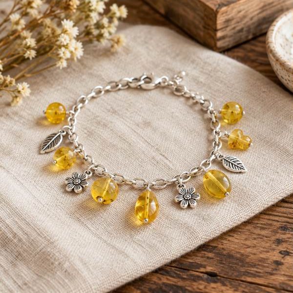 Lemon Amber Charm Bracelet